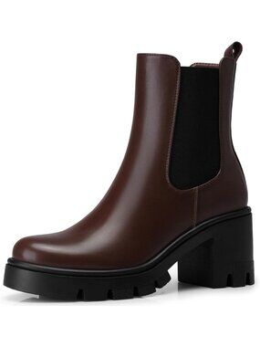 Women's Brown Polyurethane Chelsea Ankle Chunky Heel Everyday Work & Casual boot